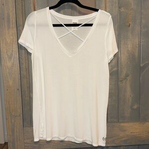 Pink white cross vneck NWOT size medium
